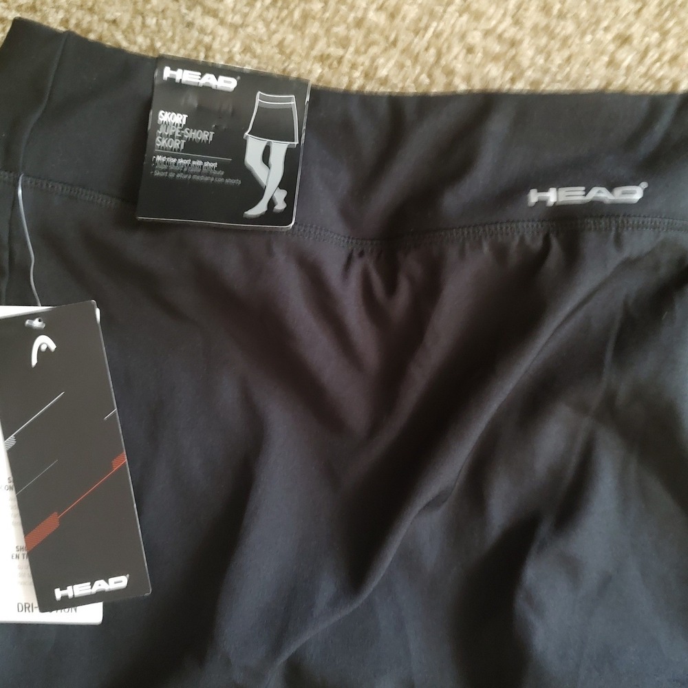 HEAD Womens Black Athletic Skort‎ Mid-Rise Performance Tennis Golf Skirt XL NWT